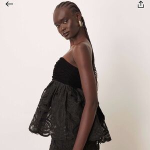 ARRANGE Black Bandeau Floral Cornelli Lace Peplum Top NWT Size 10